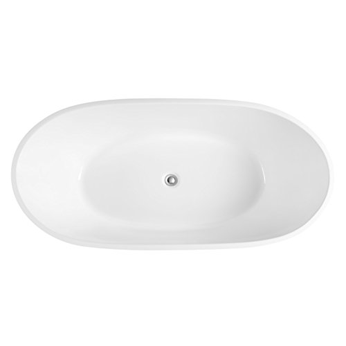 MAYKKE Barnet 61" Acrylic Bathtub Retains Heat White Modern Oval Freestanding Comfortable Soaking Tub in Bathroom Lavatory, Shower cUPC certified, Drain & Overflow Assembly Included XDA1407001