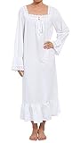 Latuza Women's Cotton Long Sleeve Lace Trim Victorian Nightgown