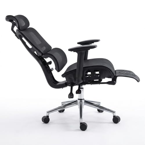 Cadeira Escritório Ergonômica Presidente XXL 200kg com Apoio para Pés Retrátil, Encosto Mesh Respirável, Apoio de Cabeça, Braços Ajustáveis, Reclinável e Base Cromada Premium Home Office (Preta)