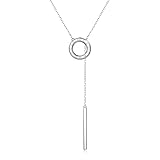 Long Necklace 925 Sterling Silver Adjustable Round Circle Y Shaped Lariat Necklace for Women, 22