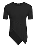 HOTOUCH Mens Casual Short Sleeve O Neck Irregular Hem T-Shirt