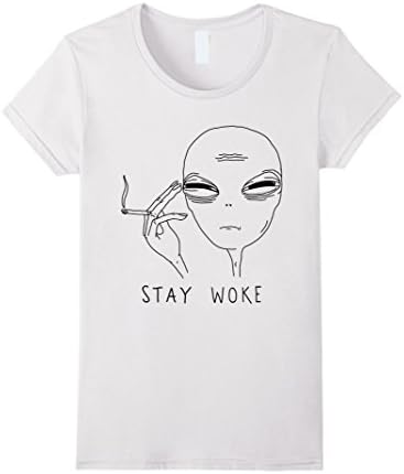 Womens STAY WOKE - Smoking Alien T-shirt Small White