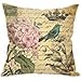 Vintage Flowers and Bird Throw Pillow Case Stamp Cushion Cover Pillowcase 18 18 Hidden Zipper Pillow Cover