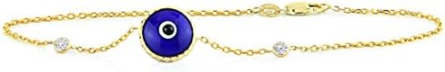 14K Yellow Gold Blue Evil Eye Bracelet With .20 Carats Of Diamonds 7 - 8 Inches