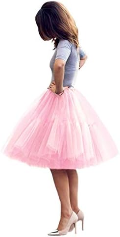 Women's Midi Tulle Tutu Skirt Puffy Princess Five Layers A line 50s Petticoat Crinoline Underskirt Prom Party ICY076