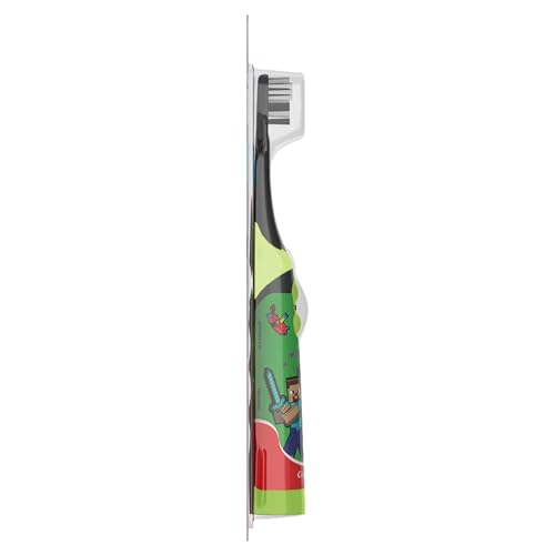COLGATE KIDS BATTERY POWERED MINECRAFT TOOTHBRUSH, EXTRA SOFT KIDS BATTERY TOOTHBRUSH WITH 1 AA BATTERY INCLUDED, MADE FOR AGES 3 AND UP, FEATURES EASY ON AND OFF SWITCH, FLAT LAY HANDLE, 1 COUNT