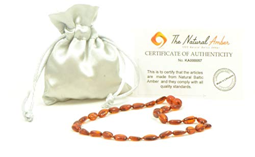 Baltic Amber Teething Necklace - 12.6 inches- Hand-Made-Certified (32 cm) (Polished/Cognac)