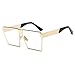 JOJO'S SECRET Oversized Square Sunglasses Metal Frame Flat Top Sunglasses JS009 (Gold/Transparent Red+Gold/Pink, 2.48)