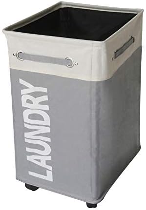 comfortez 24" Pro+ Wheeled Laundry Hamper with Breathable Cover Heavy Duty Laundry Sorter Dirty Clothes Organizer Waterproof Foldable Laundry Basket Extra Large Laundry Bag (Beige Plus Light Gray)