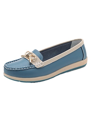 JOLLYCHIC Women's Patchwork Bowknot Ventilate Casual Slip-on Casual Loafer Flats Size 6.5 US Sky Blue