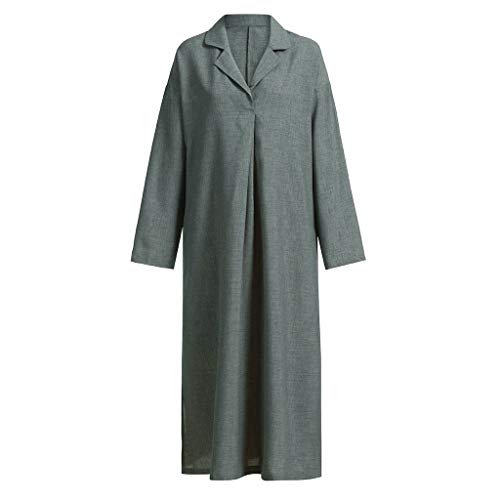 TIFENNY Women Plus Size Loose Shirt Dresses Long Sleeve Cross Maxi Dress Full Length Shirt Line Loose Pullover Gray
