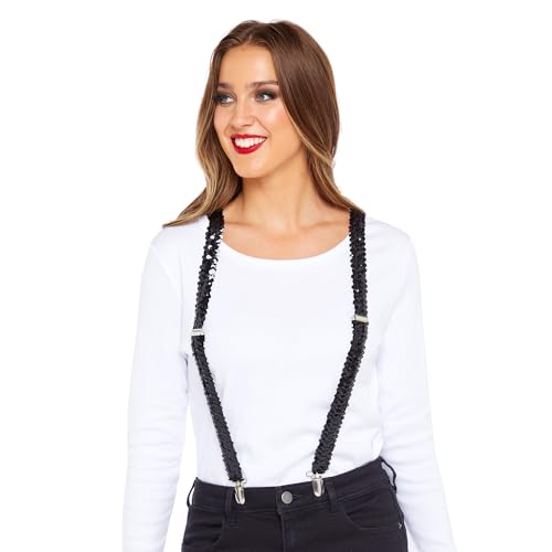 amscan 9919148 - Tirantes unisex de lentejuelas negras para adultos, accesorio para disfraz, talla única