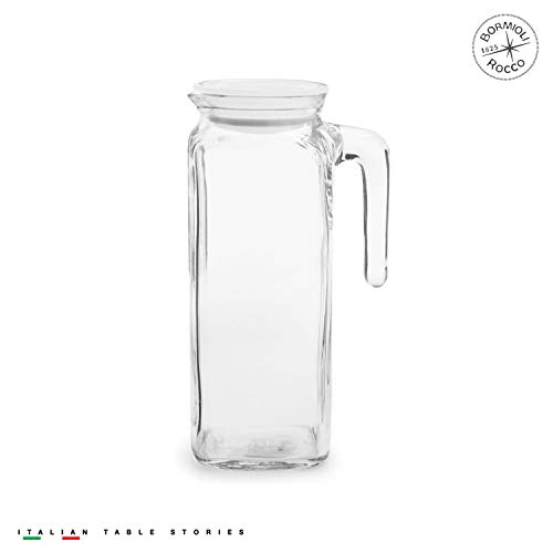 Bormioli Rocco Glass Frigoverre Jug With Airtight Lid (1 Liter): Clear Pitcher With Hermetic Sealing, Easy Pour Spout & Handle – For Water, Juice, Iced Coffee & Iced Tea