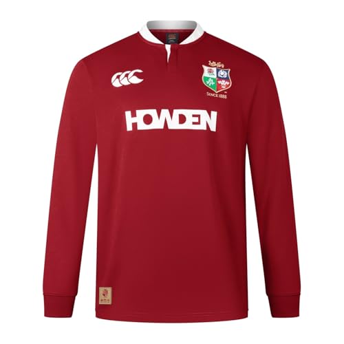 British & Irish Lions Canterbury Adult Unisex Official Canterbury Long Sleeve Classic Rugby Jersey | Relaxed Fit | Soft Feel, Red Dahlia, 4XL