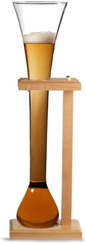 Drinkstuff Glass Half Yard of Ale with Stand, 700ml Yard Glass holds 1.2 Pints, Birch Wood Stand