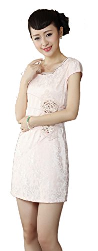 AvaCostume Women's Lace Collar Chinese Wedding Sequin Dress Qipao
