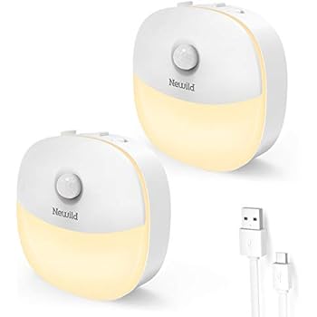Newild Rechargeable LED Night Light Adjustable Brightness Warm White nightlight for Kids Motion Sensor for Hallway, Kitchen, Bathroom, Bedroom, Stairs, Li-Polymer Battery, 2-Packs