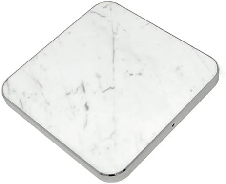 Wireless Charging Pad Marble + Metal Trim Fast Charge for iPhone Xs Max, XR, X, 8/8 Plus, Samsung Galaxy Note 8, Note 9, S6/S6+/S6 Edge, S7/S7+/S7 Edge, S8/S8+, S9/S9+ All Qi Devices (White Marble)