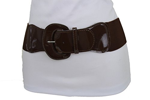 TFJ Women Fashion Belt Hip Elastic Band High Waist Silver Metal Studs M L XL Brown