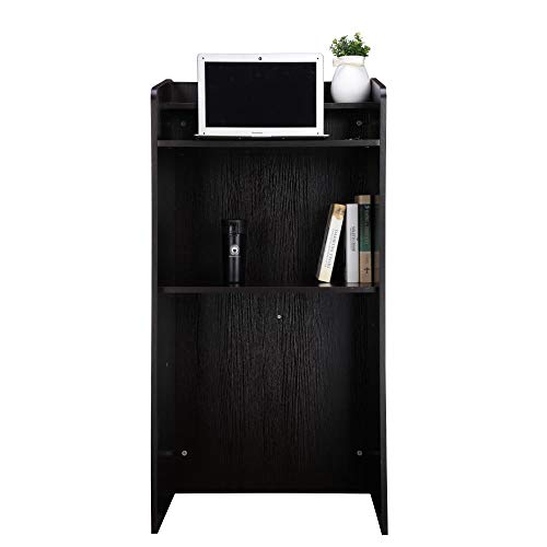 FIVEGIVEN Floor Lectern Podium Stand with Shelf, Brownish Black - Thumbnail 4