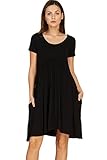 Annabelle Women's Comfy Short Sleeve Scoop Neck Empire Waist Mini Dresses with Pockets
