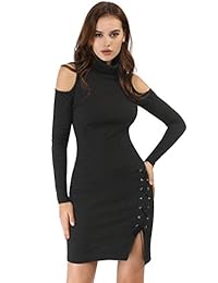Allegra K - Vestido de cuello alto para mujer, longitud de la rodilla con cordones laterales