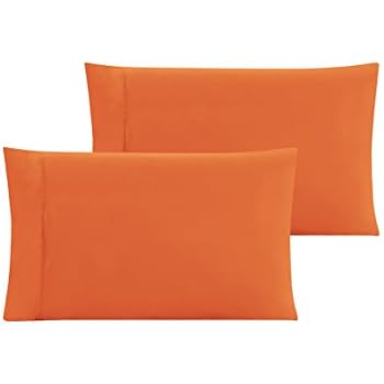 QUEEN size Solid ORANGE Pillow Cases 1500 Thread Count Egyptian Quality 2 piece set, Silky Soft & Wrinkle Free