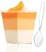 ImpiriLux 5 oz Dessert Cups with Spoons | Pack of 50 Tall Square Plastic Dessert Cups + 50 Spoons (50)
