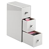 mDesign 3-Drawer Cosmetic Organizer for Makeup, Beauty Products - Flip Tower, Light Gray