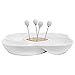 MyGift Decorative White Ceramic Charcuterie Platter Appetizer Olive Bowl Serving Tray with Food Picks and Wood Holder for Parties, Events, Weddings