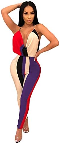 Women's Summer Rompers Sexy Backless strapless Striped Print Long Jumpsuit