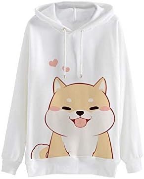 Women Cute Shiba Inu Print Hoodie Long Sleeve Drawstring Pullover Hooded Autumn