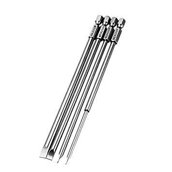 SLB WorksBroppe 4Pcs 150mm Magnetic 3.0-6.0mm Flat Head Slotted Tip Screwdrivers Bits One Piece