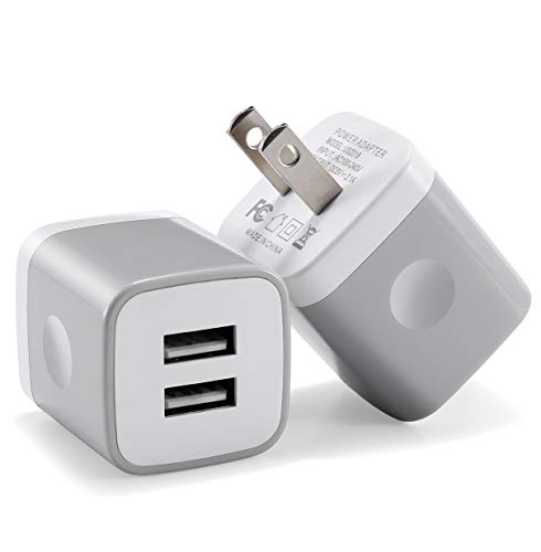 USB Charger, WITPRO 2-Pack 2.1A Dual USB Wall Charging Block Plug Power Adapter Compatible with Phone Xs/XR/X/8/7/6S Plus/5S/4S, Samsung, LG, Moto, Android More (Grey)