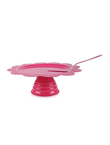 ELAN Scallop Cake Stand With Cake Server, Cake Decorating Stand, Cupcake Display Stand,13 Inch, Metal (Pink)
