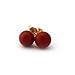 14k Yellow Gold Dark Red Simulated Coral Ball Stud Earrings - 8 Millimeters