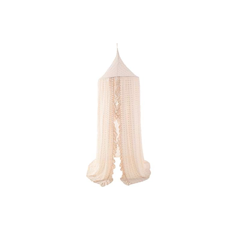Wonder Space Elegant Kids Bed Canopy – Lace Chiffon Netting with Pom Pom, Princess Girls Fairy Dream Tent, Nursery Room…