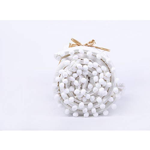LOAOL Baby Crib Bumper Pads with Pom Pom Breathable Washable Padded Crib Liner Nursery Toddler Decor (White)