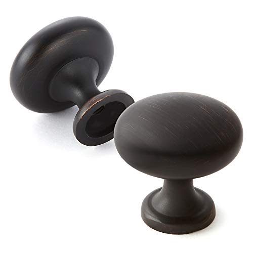 Cauldham 25 Pack Solid Round Kitchen Cabinet Knobs Pulls (1-1/8" Diameter) - Dresser Drawer/Door Hardware - Style R125 - Oil Rubbed Bronze