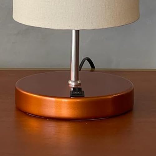Abajur Luminária de Mesa Redonda Cobre Com Interruptor Com Cúpula Bege ref 84
