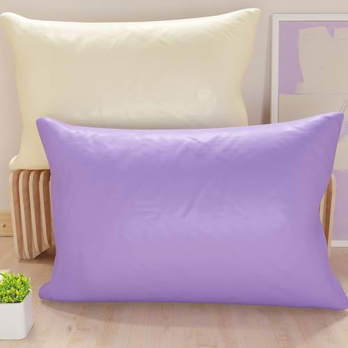 PETTI Artigiani Italiani - Pair of Microfiber Pillowcases 80x40 cm, Bedroom Cushions, Sofa, Set of 2 Cushion Covers, Lilac and Cream Double Face Pillowcase