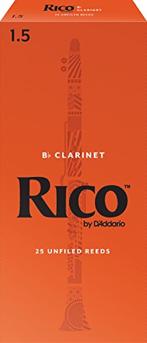 Rico Bb Clarinet Reeds, Strength 1.5, 25-pack