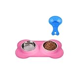 Hubulk Pet Dog Bowls 2 Stainless Steel Dog Bowl with No Spill Non-Skid Silicone Mat + Pet Food Scoop Water and Food Feeder Bowls for Feeding Small Medium Large Dogs Cats Puppies (S, Pink)