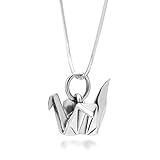 Chuvora 925 Sterling Silver Origami Bird Paper Crane Flapping Bird Pendant Necklace, 18 inches