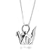 925 Sterling Silver Origami Bird Paper Crane Flapping Bird Pendant Necklace, 18 inches