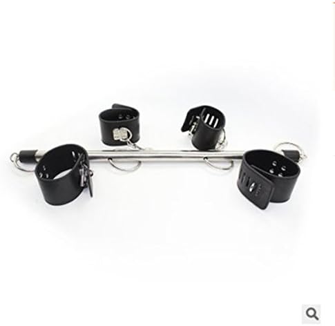 Adult Flirting Toys Stainless Steel Adjustable Spreader Bar Sexy Leather Bondage Set Unisex Sex Slave Handcuffs Ankle Cuffs Hot Sale Fetish Restraints Shackles (Black)