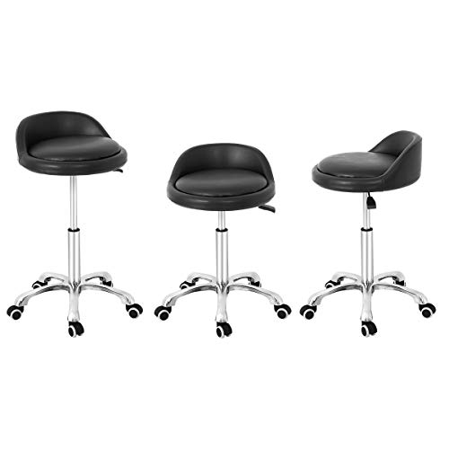 Grace & Grace Professional Gilder Series Extra Large Seat with Comfortable Backrest Rolling Swivel Pneumatic Adjustable Heavy Duty Stool for Shop, Salon, Office and Home (Black)