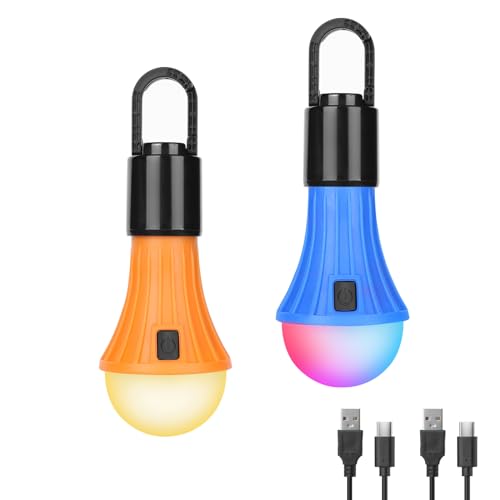 Lepro Rechargeable Camping Lamp, Tent Lamp, Bulb Emergency Light with 7 Light Modes, Pack of 2 for Adventure, Fishing, Garage, Emergency, Power Outage