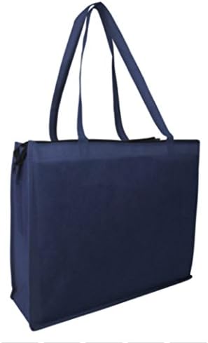 Set of 8 Extra Large Shopping Tote Bags Non-Woven Polypropylene Zippered Reusable Grocery Bags 8 Pack (8, NAVY BLUE)