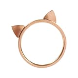 ELBLUVF 18k Rose Gold Plated Titanium Cat Ears Ring Kitty Cat Ring Size 4-8
